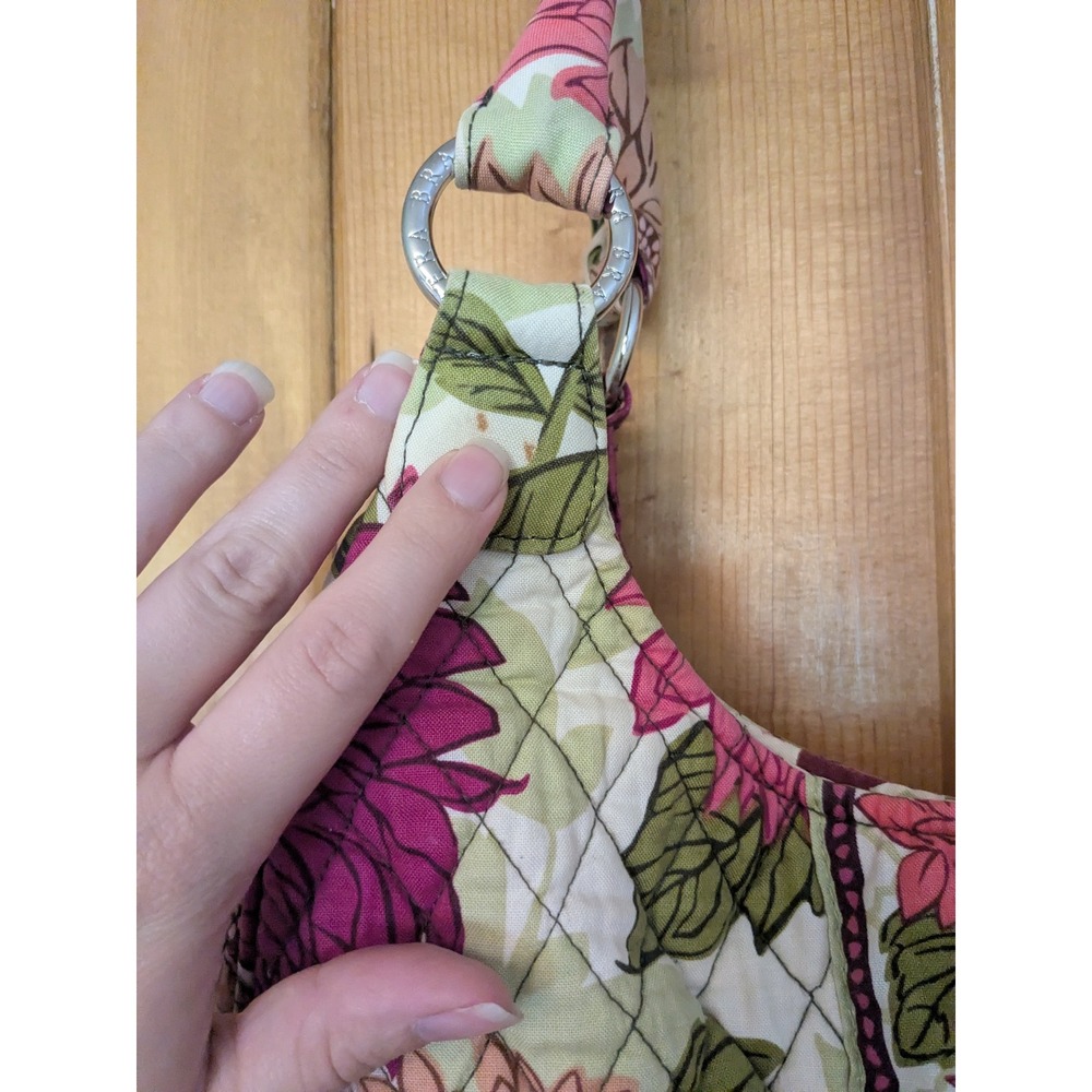 Vera Bradley Hello Dahlia Retired Quilted Cotton Hobo Shoulder Bag Pink Green - Picture 3 of 5
